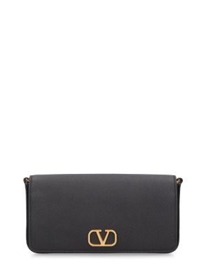 Kožená listová kabelka Valentino Garavani čierna