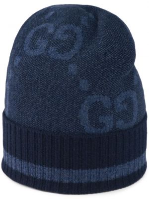 Dzianinowa czapka Gucci niebieska