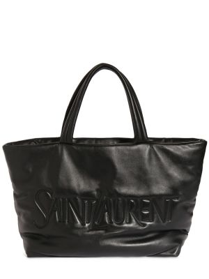 Usnjena usnjena nakupovalna torba Saint Laurent črna