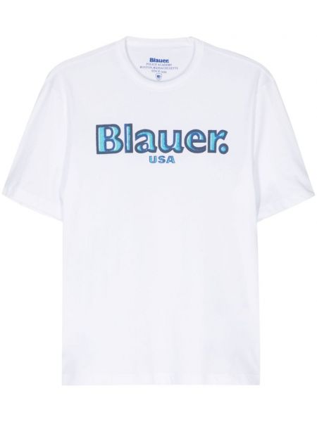 Памучна тениска с принт Blauer бяло