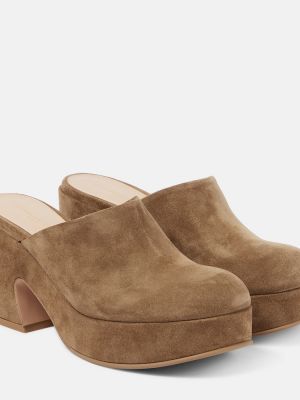 Plattform semsket skinn muldyr Gianvito Rossi beige