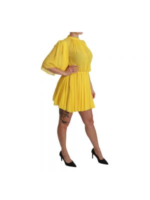 Mini vestido de seda plisado Dolce & Gabbana amarillo