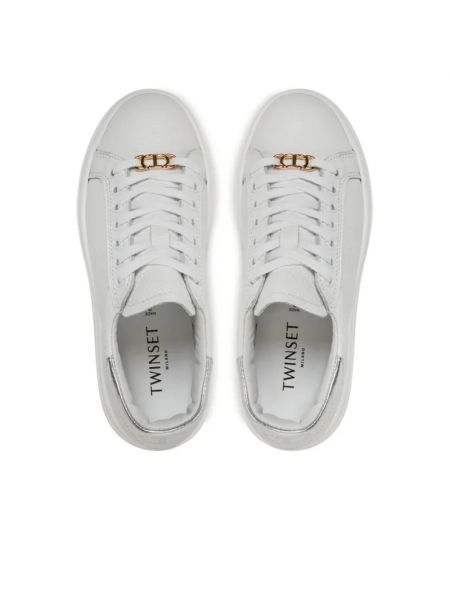 Sneakersy skórzane na platformie Twinset białe