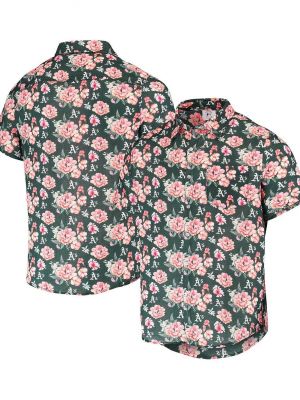 Рубашка на пуговицах в цветочек с принтом Foco зеленая