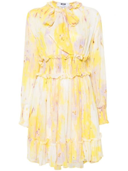 Caurspīdīgs mini kleita ar ziediem Msgm dzeltens