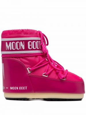 Μποτες χιονιού με κορδόνια με σχέδιο με δαντέλα Moon Boot ροζ