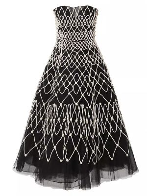 Коктейльное платье с вышивкой с жемчугом с бисером Carolina Herrera черное
