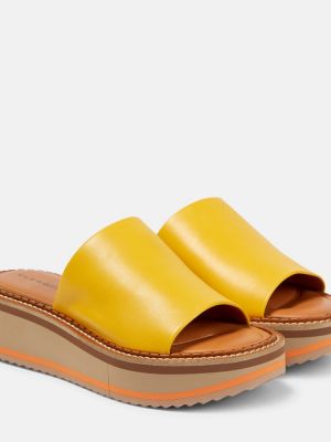 Sandały skórzane na platformie Clergerie żółte