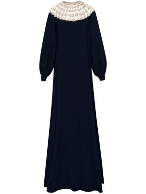 Křišťálové večerní šaty s mašlí Oscar De La Renta modré