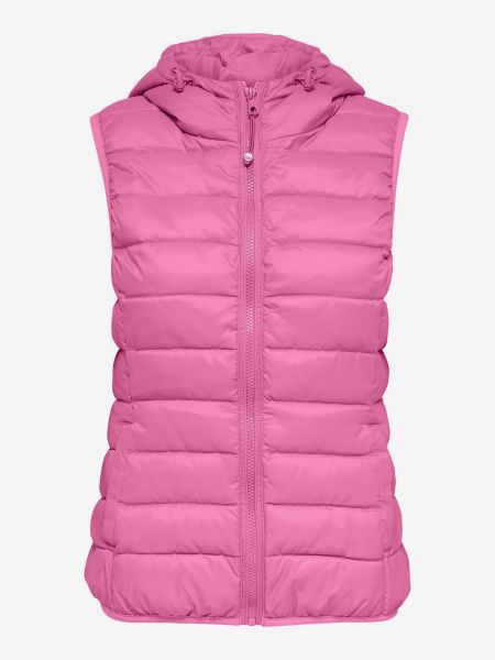 Růžová prošívaná vesta s kapucí Only