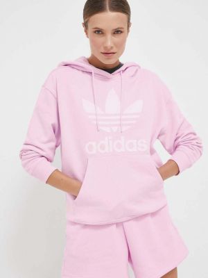 Bluza z kapturem bawełniana z nadrukiem Adidas Originals różowa