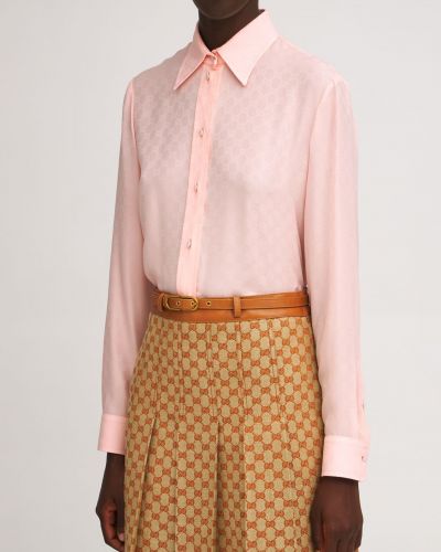Жакардова копринена риза от креп Gucci розово
