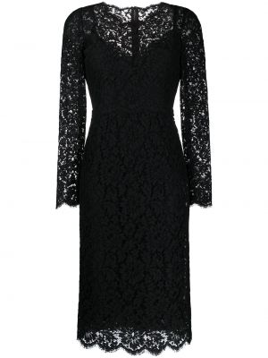 Вечерна рокля на цветя с дантела Dolce & Gabbana черно