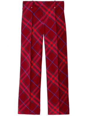 Kostkované vlněné rovné kalhoty Burberry červené