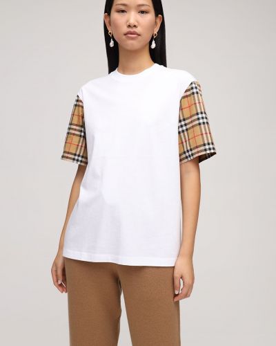 Карирана памучна тениска Burberry бяло