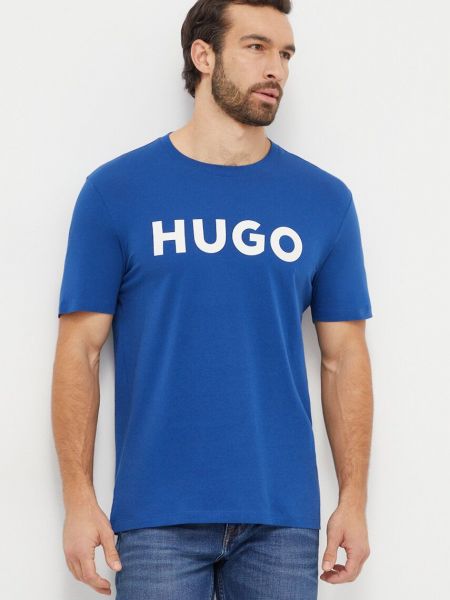 Тениска с дълъг ръкав с принт Hugo синьо