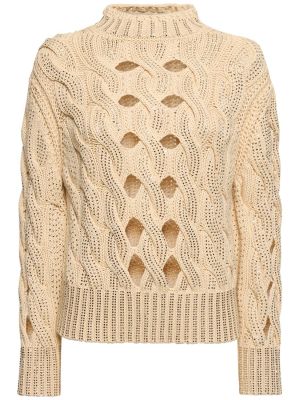 Ажурен памучен пуловер Ermanno Scervino златисто