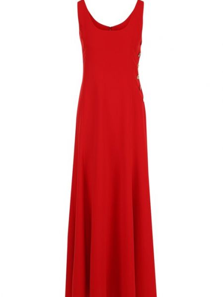 Однотонное длинное платье на пуговицах с круглым вырезом Ralph Lauren красное