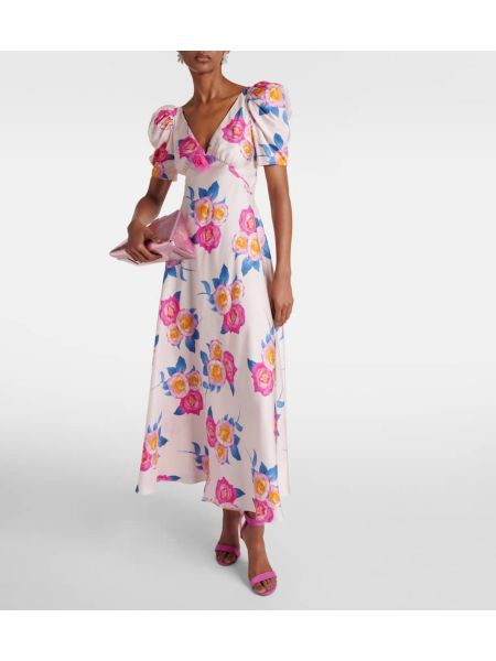Jedwabna sukienka midi w kwiatki Rodarte różowa