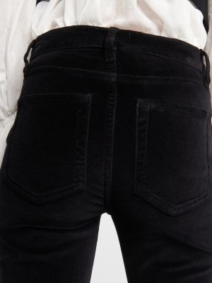 Žametne ravne hlače z visokim pasom iz rebrastega žameta Frame črna