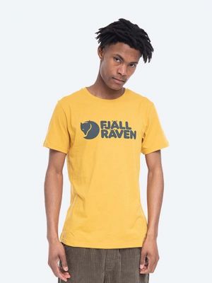 Памучна тениска с дълъг ръкав с принт Fjallraven жълто