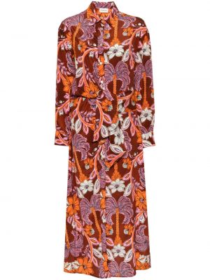 Копринена рокля на цветя с принт P.a.r.o.s.h. оранжево
