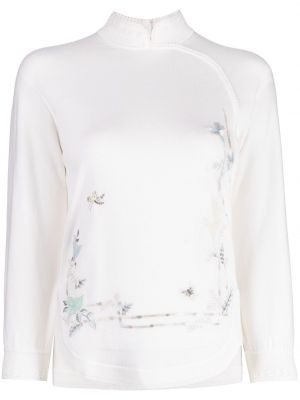 Sweter w kwiatki z nadrukiem Shiatzy Chen biały