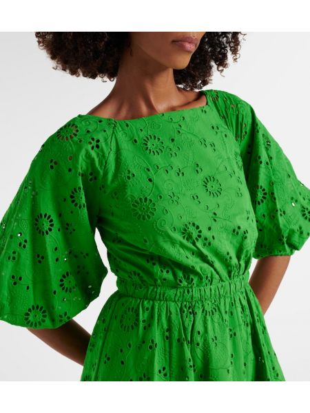 Prolamované bavlněné midi šaty s výšivkou Carolina Herrera zelené