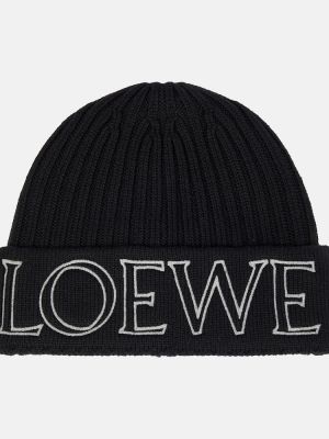 Czarna haftowana czapka wełniana wełniana Loewe