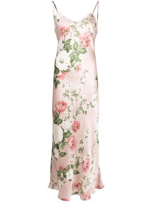 Копринена коктейлна рокля на цветя с принт Reformation розово