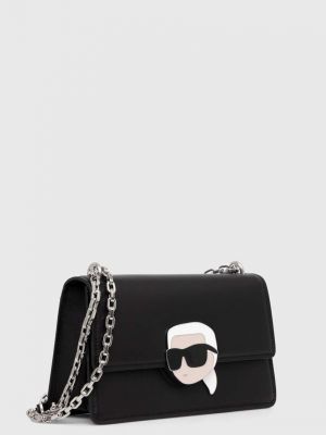 Torba na ramię skórzana Karl Lagerfeld czarna
