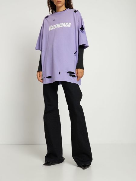 Oversize тениска с протрити краища от джърси Balenciaga виолетово