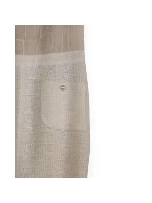Jedwabna sukienka midi sztruksowa bawełniana Chanel Vintage beżowa