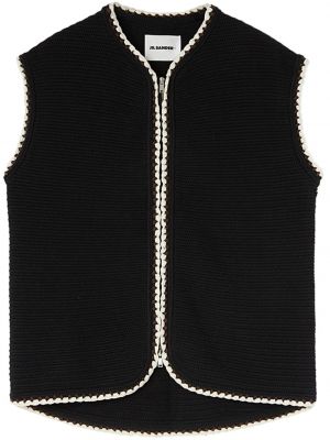 Pletená bavlněná vesta Jil Sander černá