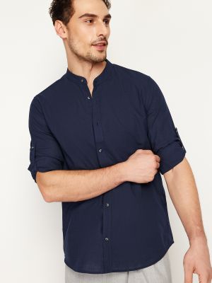 Bavlnená slim fit priliehavá košeľa Trendyol modrá