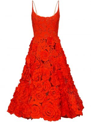 Haftowana sukienka wieczorowa Oscar De La Renta czerwona