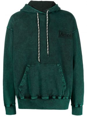 Raštuotas medvilninis džemperis su gobtuvu su nubrozdinimais Aries žalia