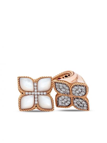 Rožinio aukso gėlėtas žiedas su perlais Roberto Coin
