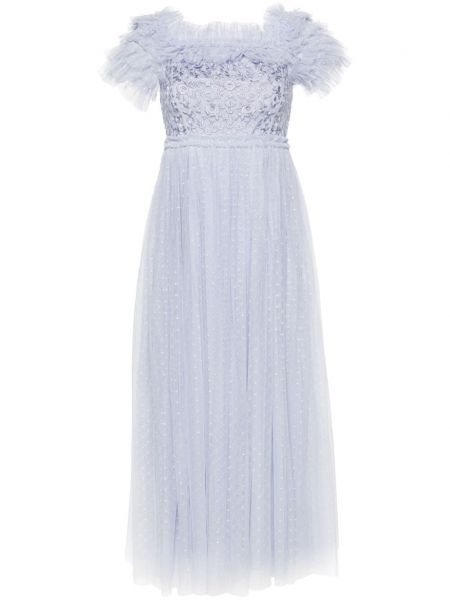 Вечерна рокля на цветя с дантела Needle & Thread синьо
