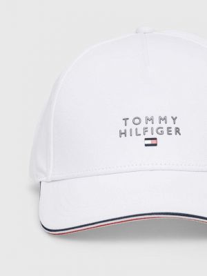 Pamučna kapa s printom Tommy Hilfiger bijela