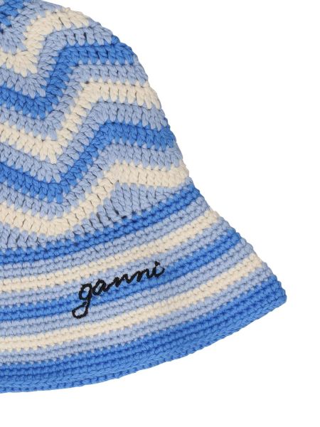 Bavlnená čiapka Ganni modrá