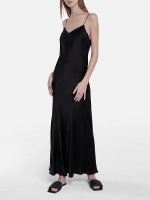 Копринена сатенена макси рокля Asceno черно