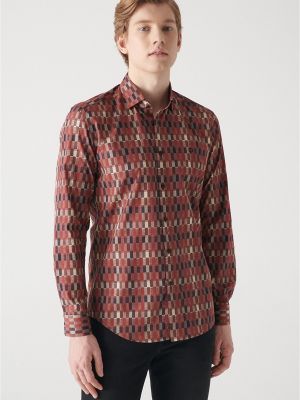 Βαμβακερό πουκάμισο σε στενή γραμμή με αφηρημένο print Avva κόκκινο