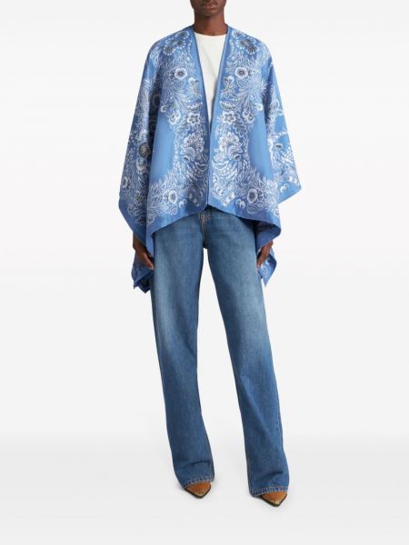 Drapovaný žakárový květinový kabát Etro modrý