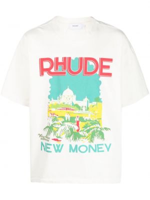 Памучна тениска с принт Rhude бяло