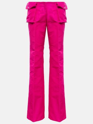 Pantaloni cargo cu talie joasă din satin din poliester Laquan Smith - roz
