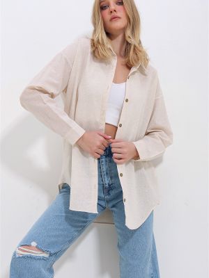 Lininė marškiniai oversize Trend Alaçatı Stili