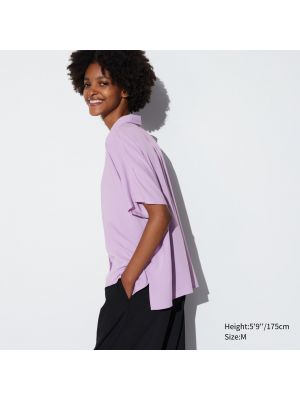 Однотонная шелковая блузка с коротким рукавом Uniqlo фиолетовая