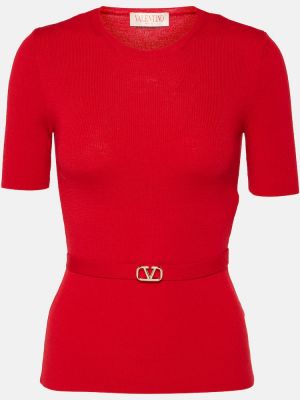 Dzianinowy sweter wełniany Valentino czerwony