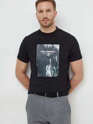 Памучна тениска с дълъг ръкав с принт Karl Lagerfeld черно